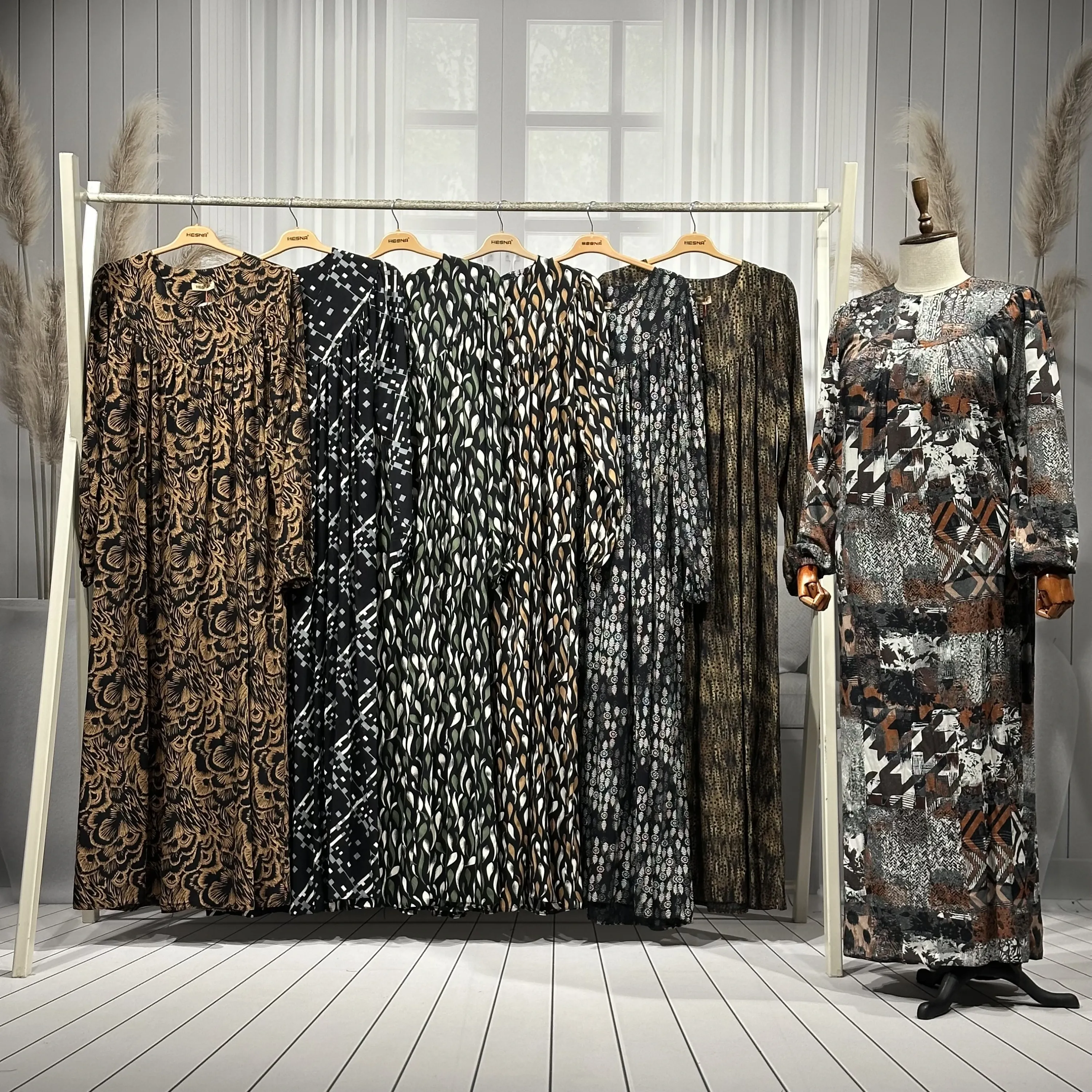 HESNA 8227 ROBALI ELBİSE - KARIŞIK DESENLER - 01-KARIŞIK DESEN - (Asorti: 3-5-7)