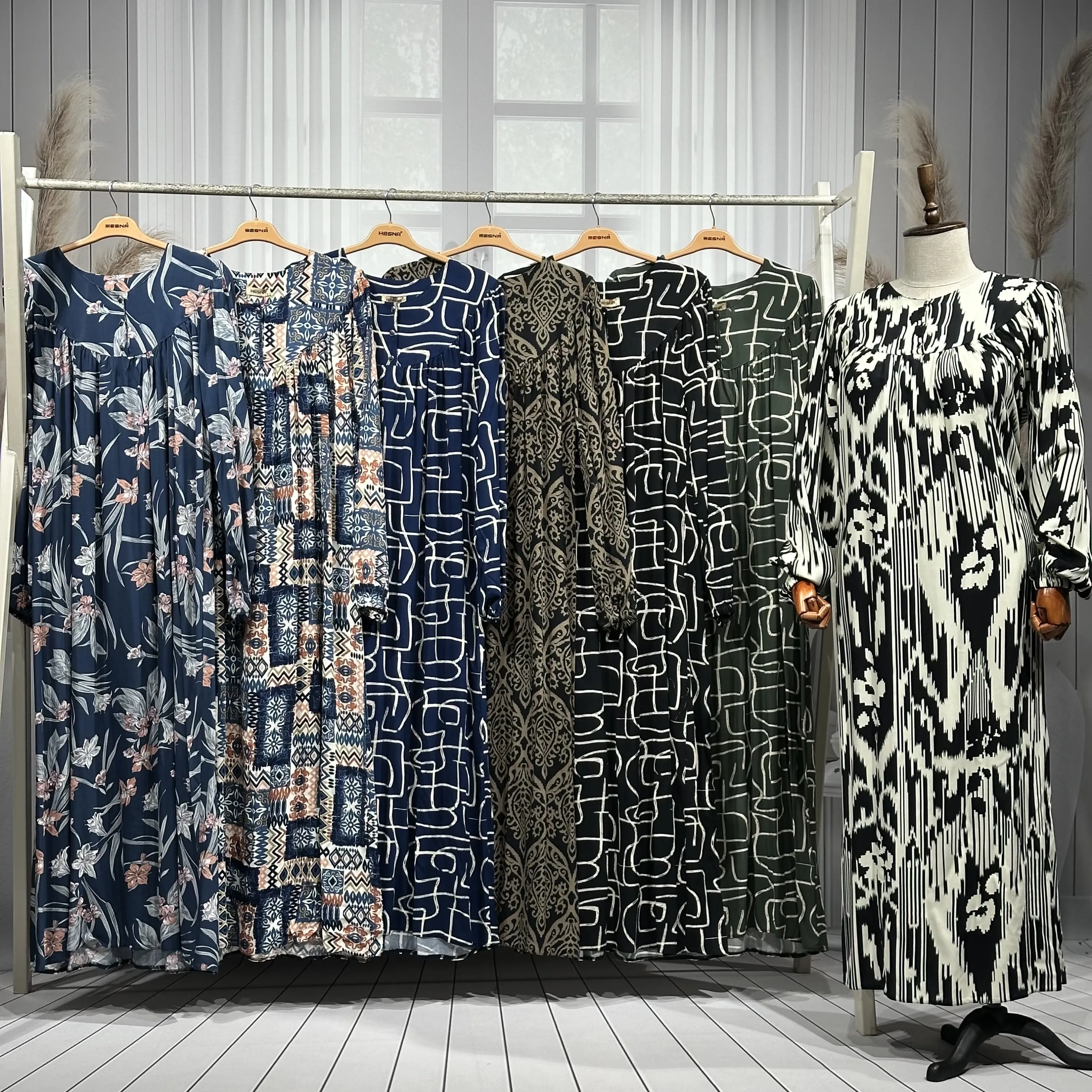 HESNA 8227 ROBALI ELBİSE - KARIŞIK DESENLER - 01-KARIŞIK DESEN - (Asorti: 3-5-7)