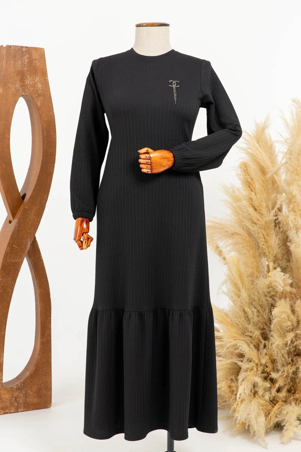 HESNA 8339 ELBİSE - SİYAH - (Asorti: 3-6)