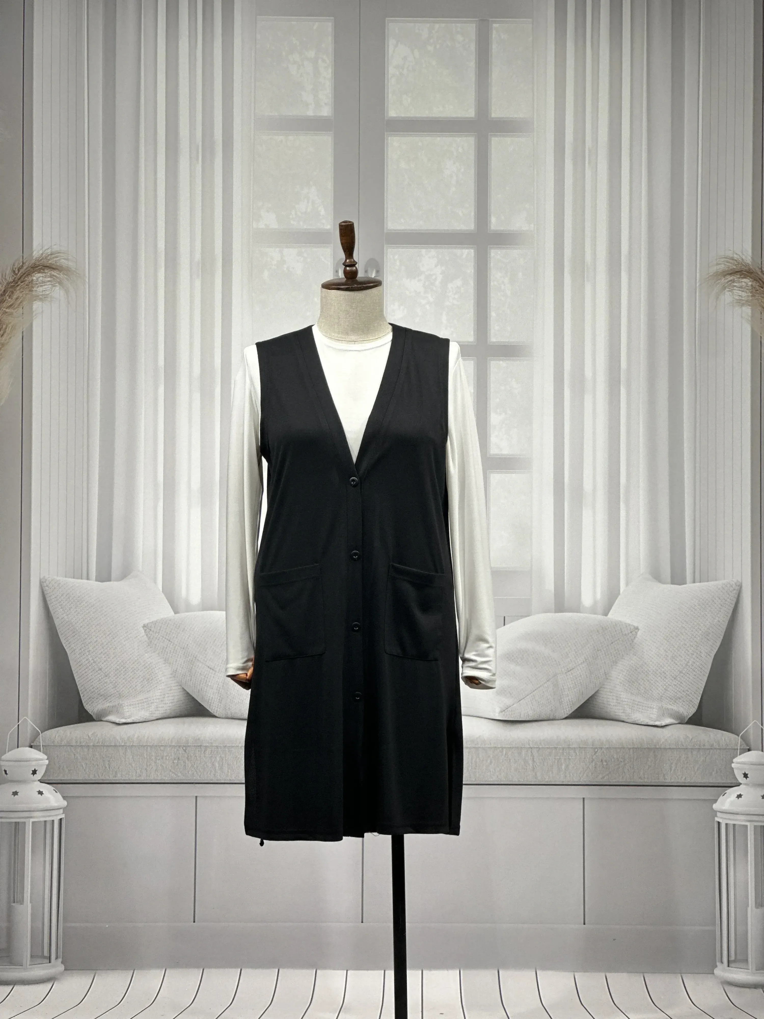 BUĞRA UZUN YELEK - SİYAH - (Asorti: 4-6)