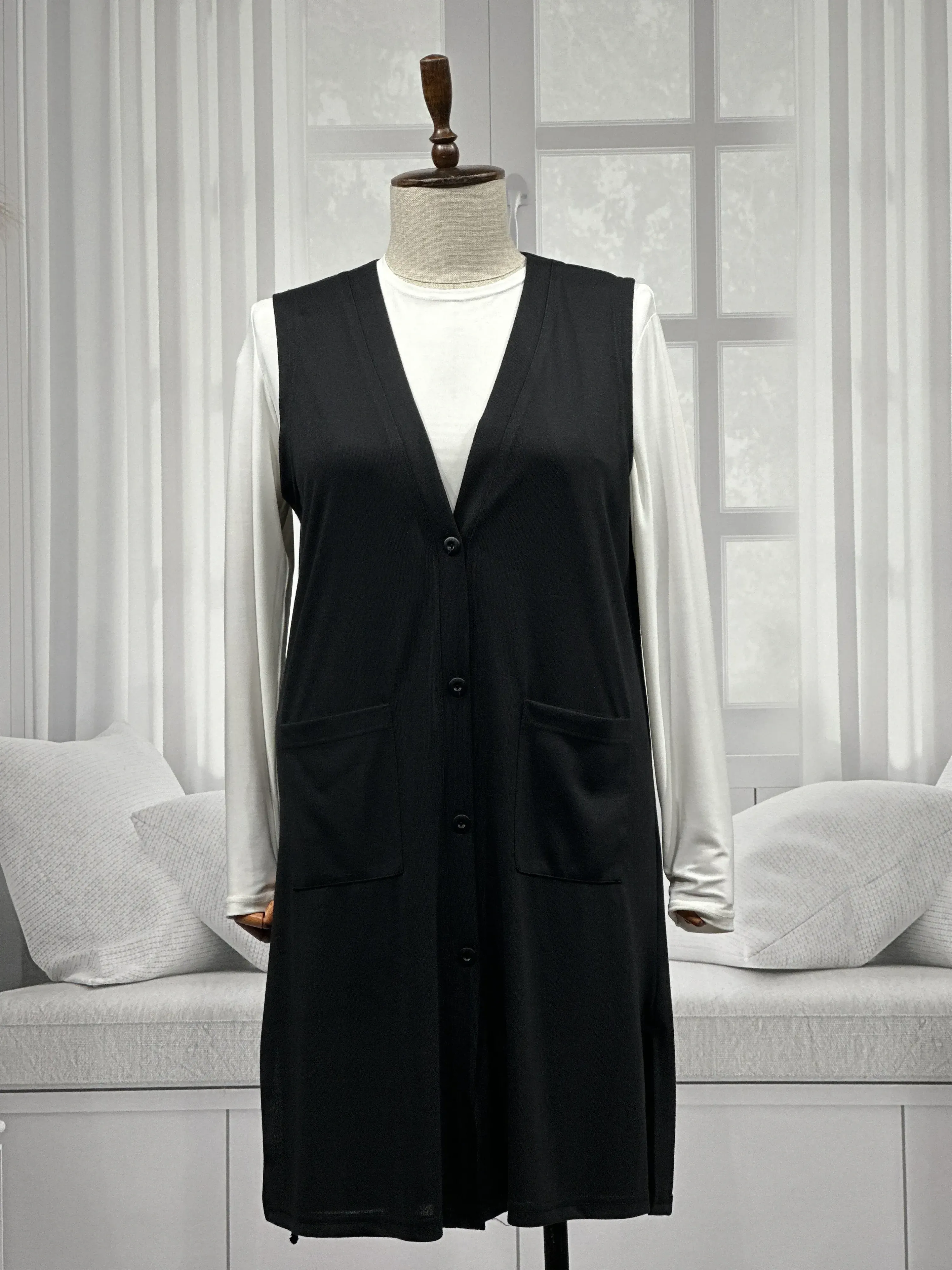 BUĞRA UZUN YELEK - SİYAH - (Asorti: 4-6)