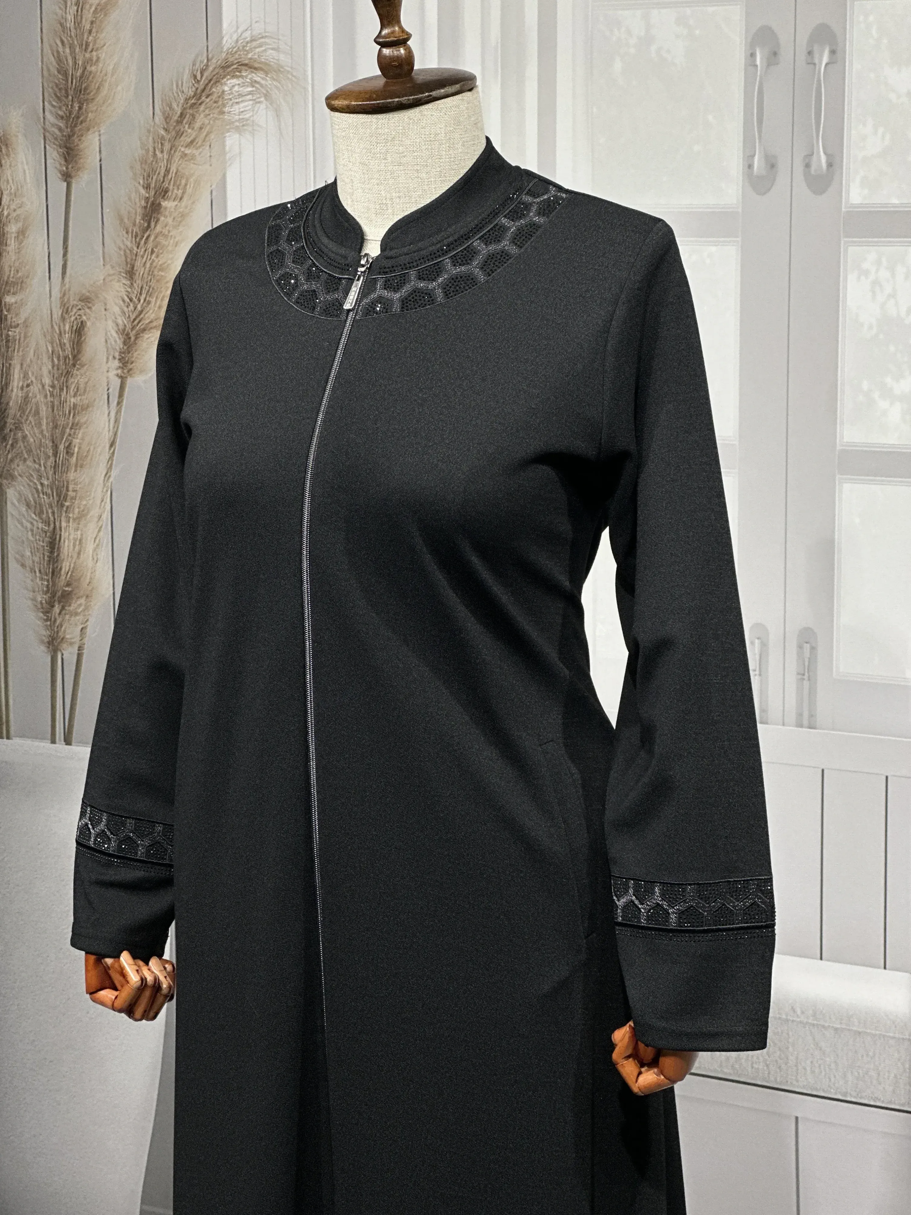 HESNA 2203 NAKIŞLI PARDESÜ - SİYAH - (Asorti: 4-7)