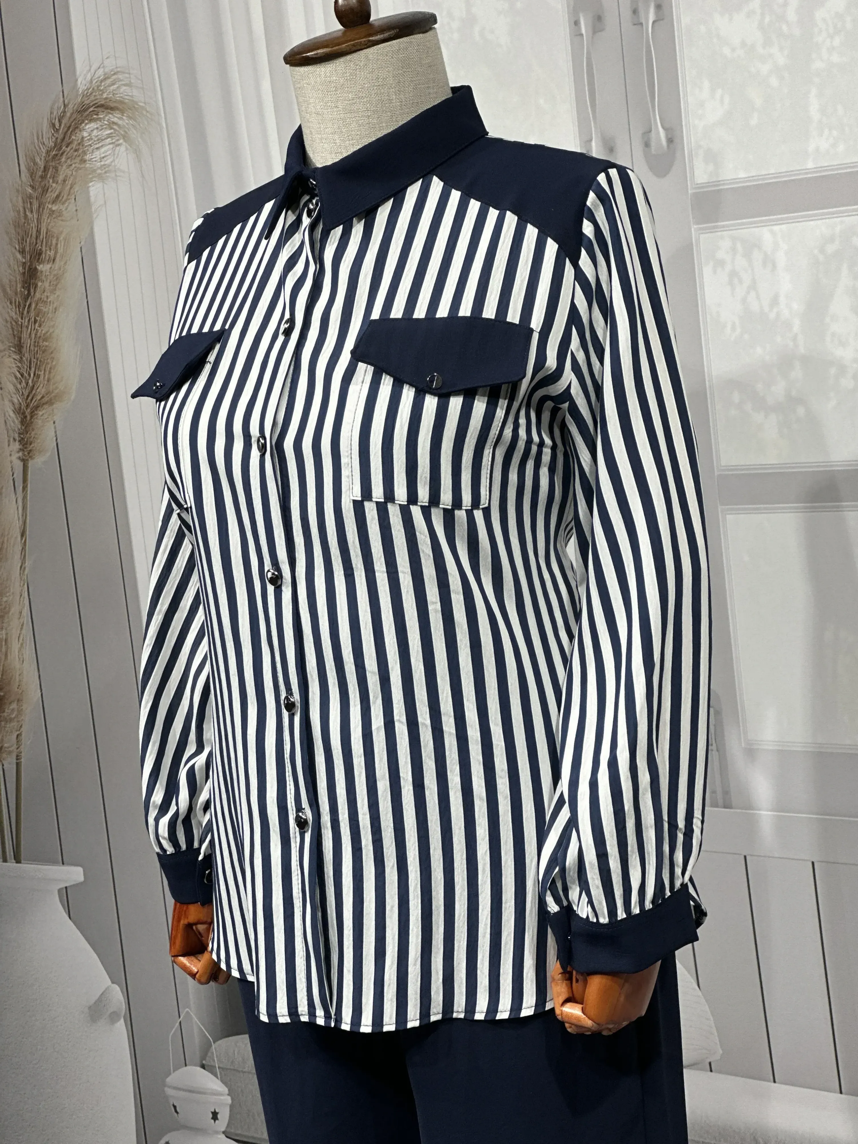 HESNA 4615 ÇİZGİLİ TAKIM - LACİVERT - (Asorti: 46-52)