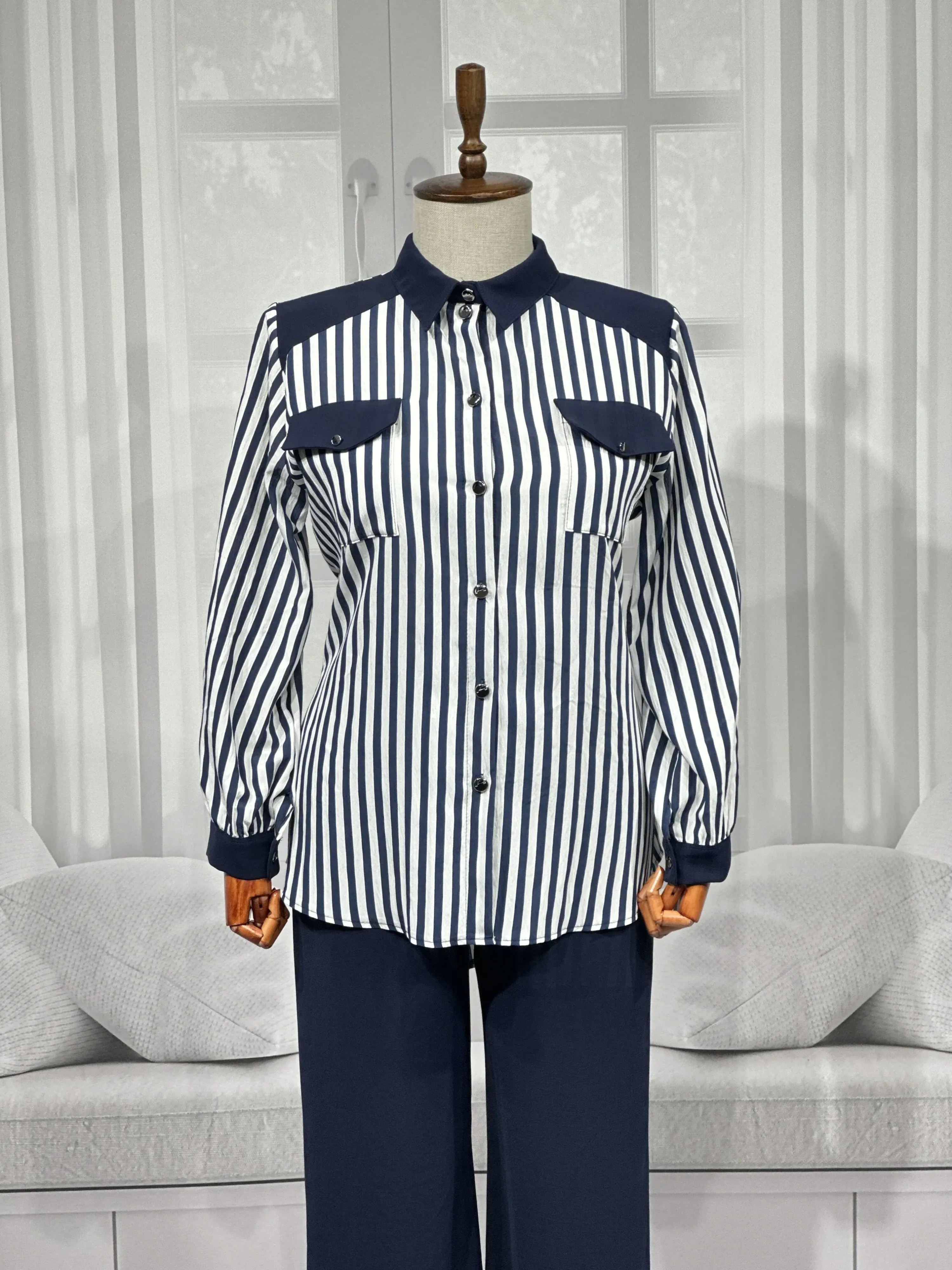 HESNA 4615 ÇİZGİLİ TAKIM - LACİVERT - (Asorti: 46-52)