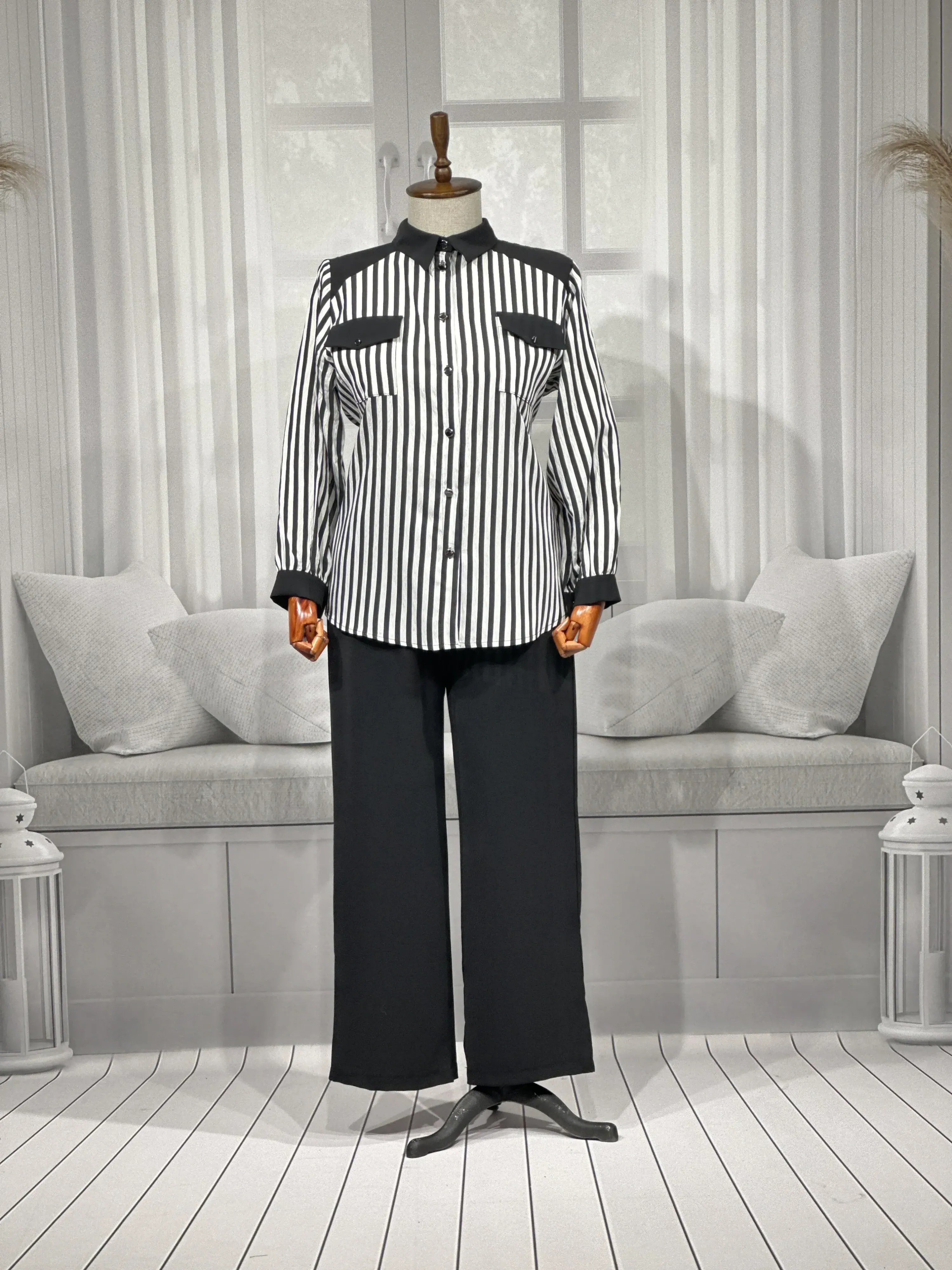 HESNA 4615 ÇİZGİLİ TAKIM - SİYAH - (Asorti: 46-52)