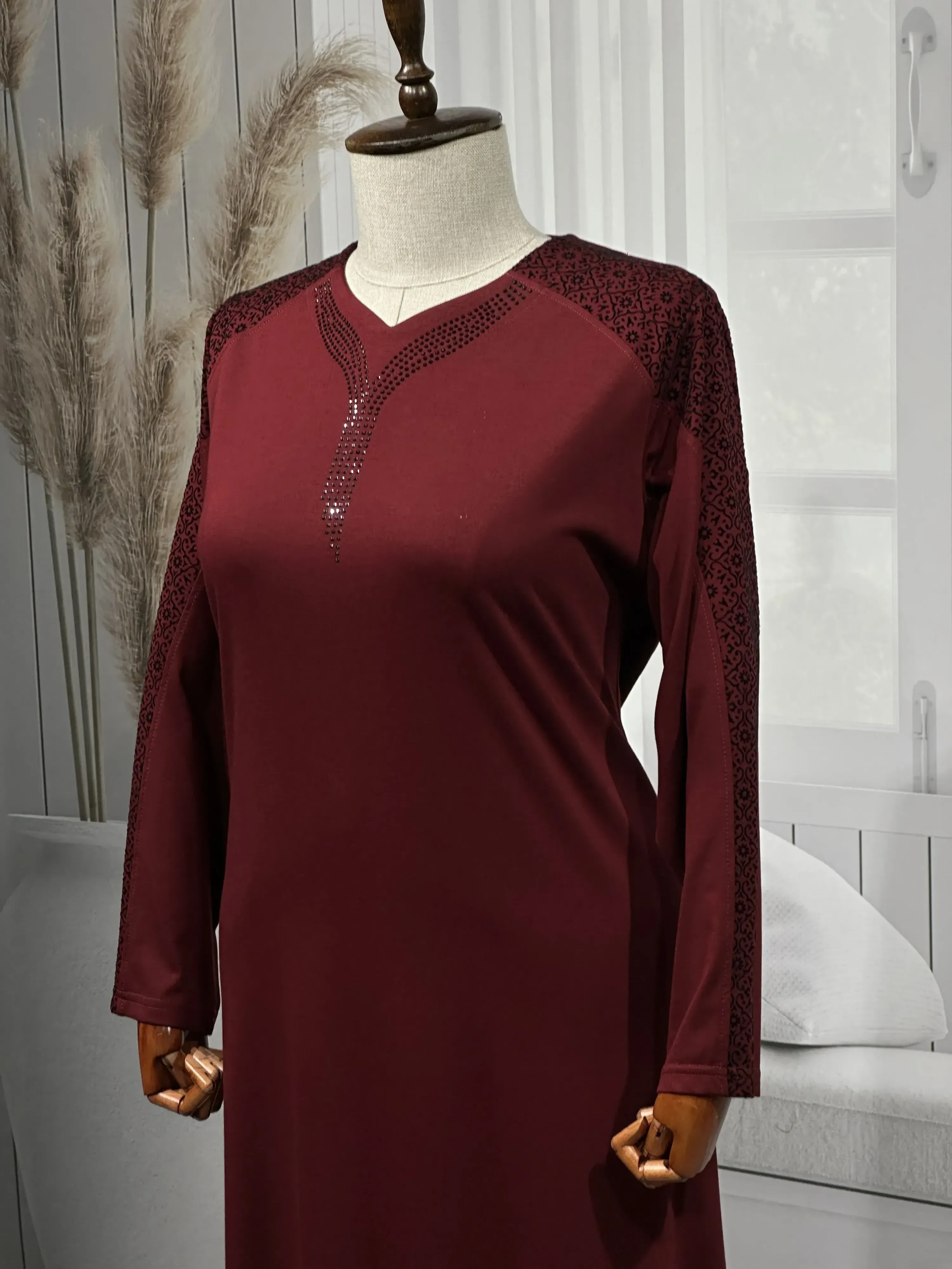 HESNA 8026 (BTT) ELBİSE - BORDO - (Asorti: 7-9)