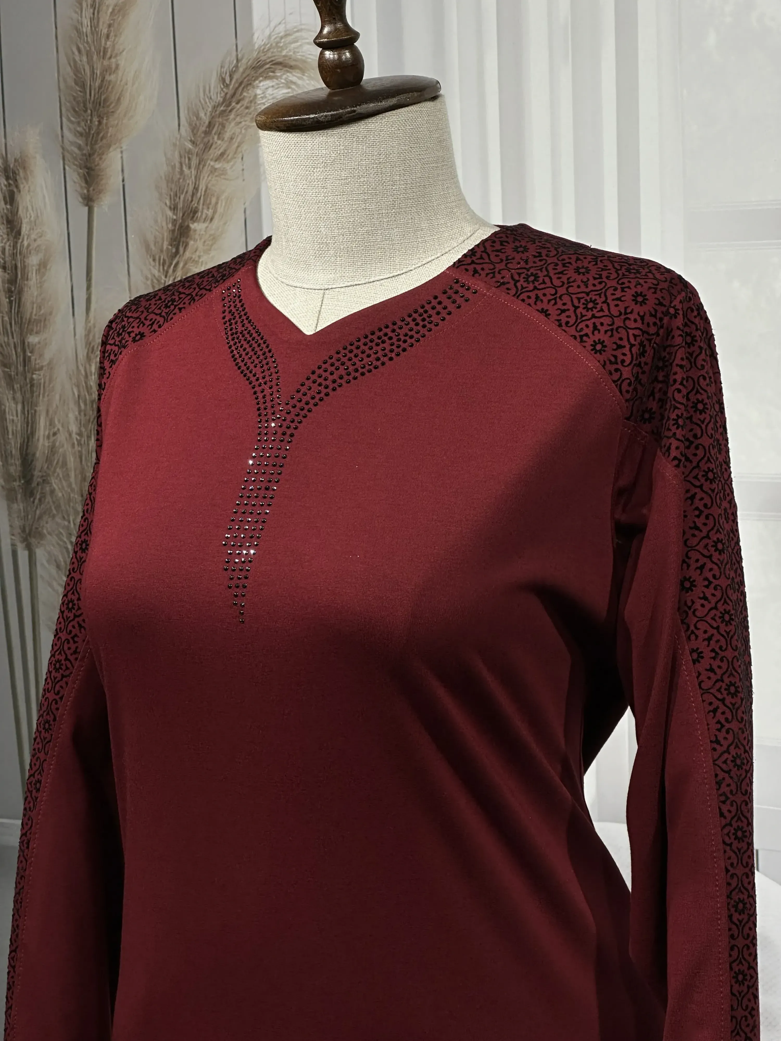 HESNA 8026 (BTT) ELBİSE - BORDO - (Asorti: 7-9)