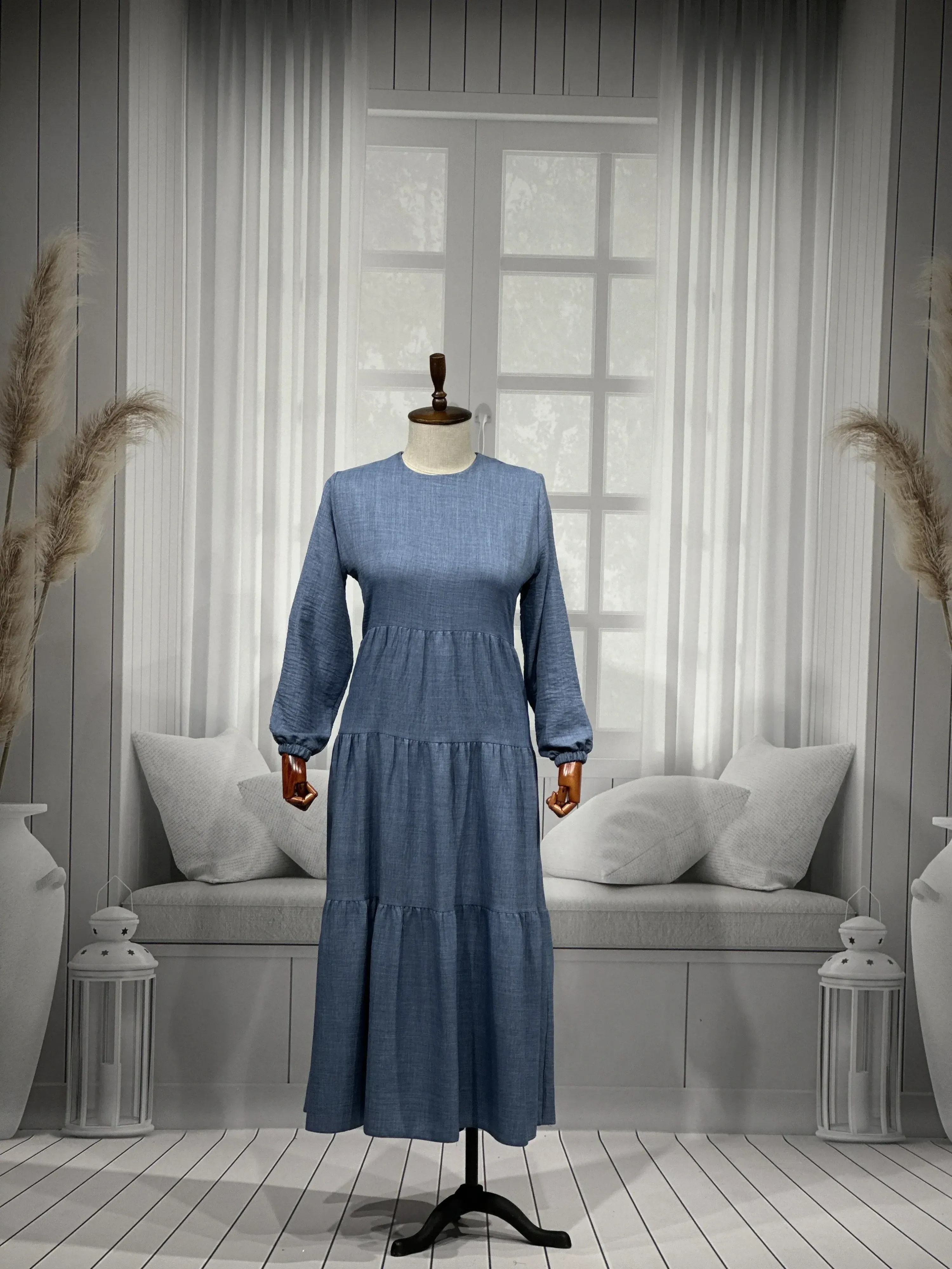 HESNA 8322 ELBİSE - KOT MAVİ - (Asorti: 3-5)