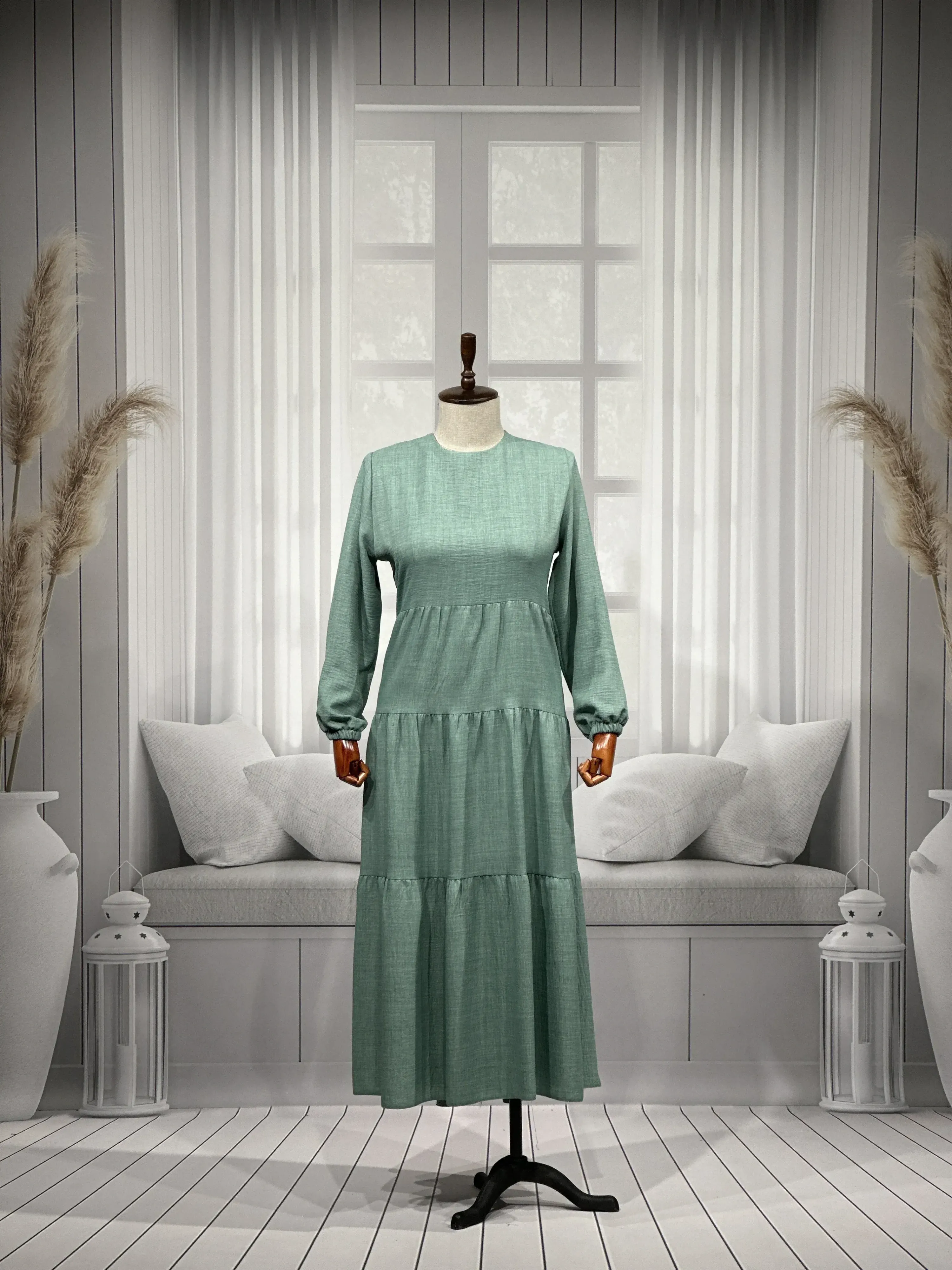 HESNA 8322 ELBİSE - MİNT - (Asorti: 3-5)