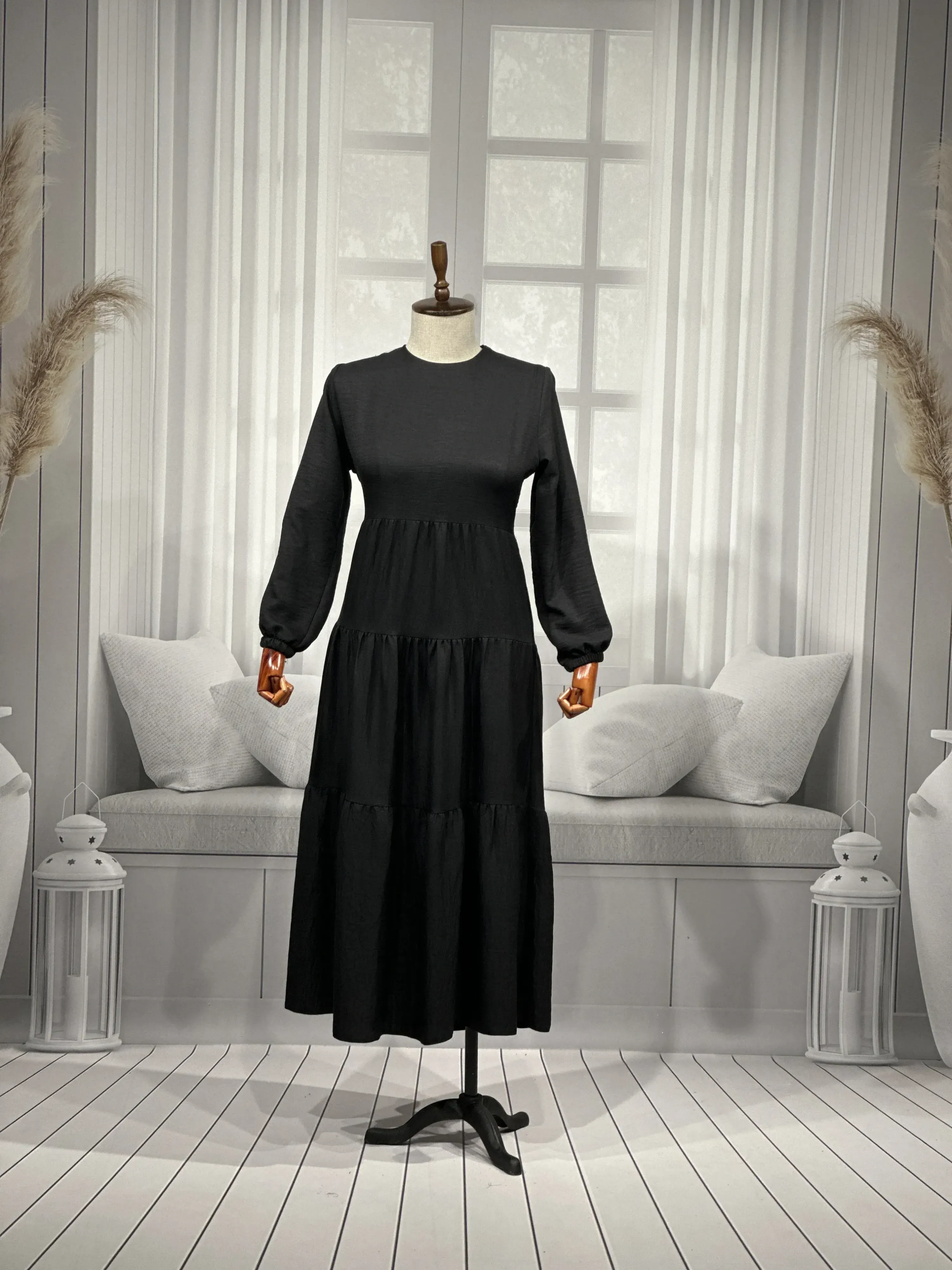 HESNA 8322 ELBİSE - SİYAH - (Asorti: 3-5)