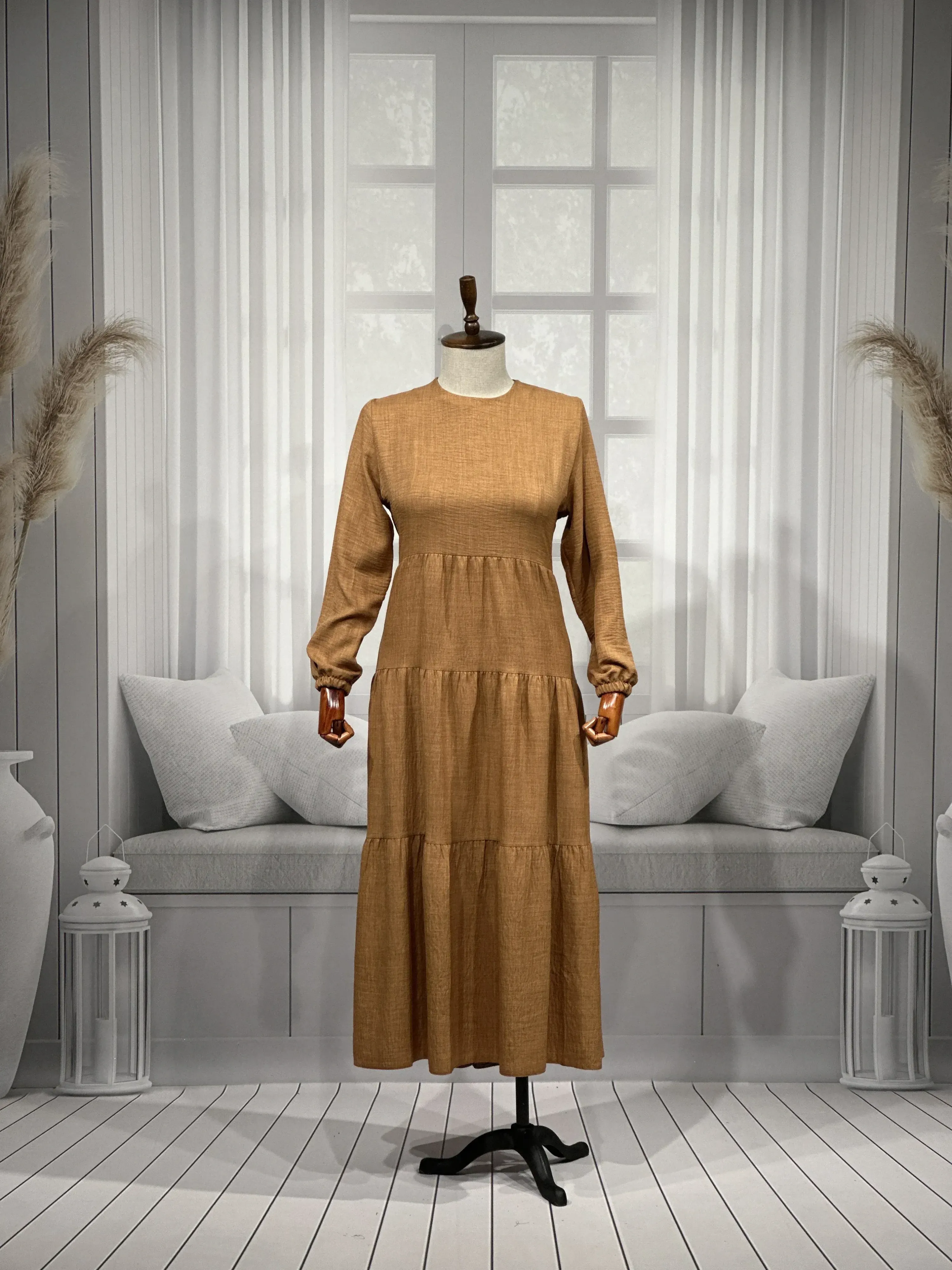 HESNA 8322 ELBİSE - TÜTÜN - (Asorti: 3-5)