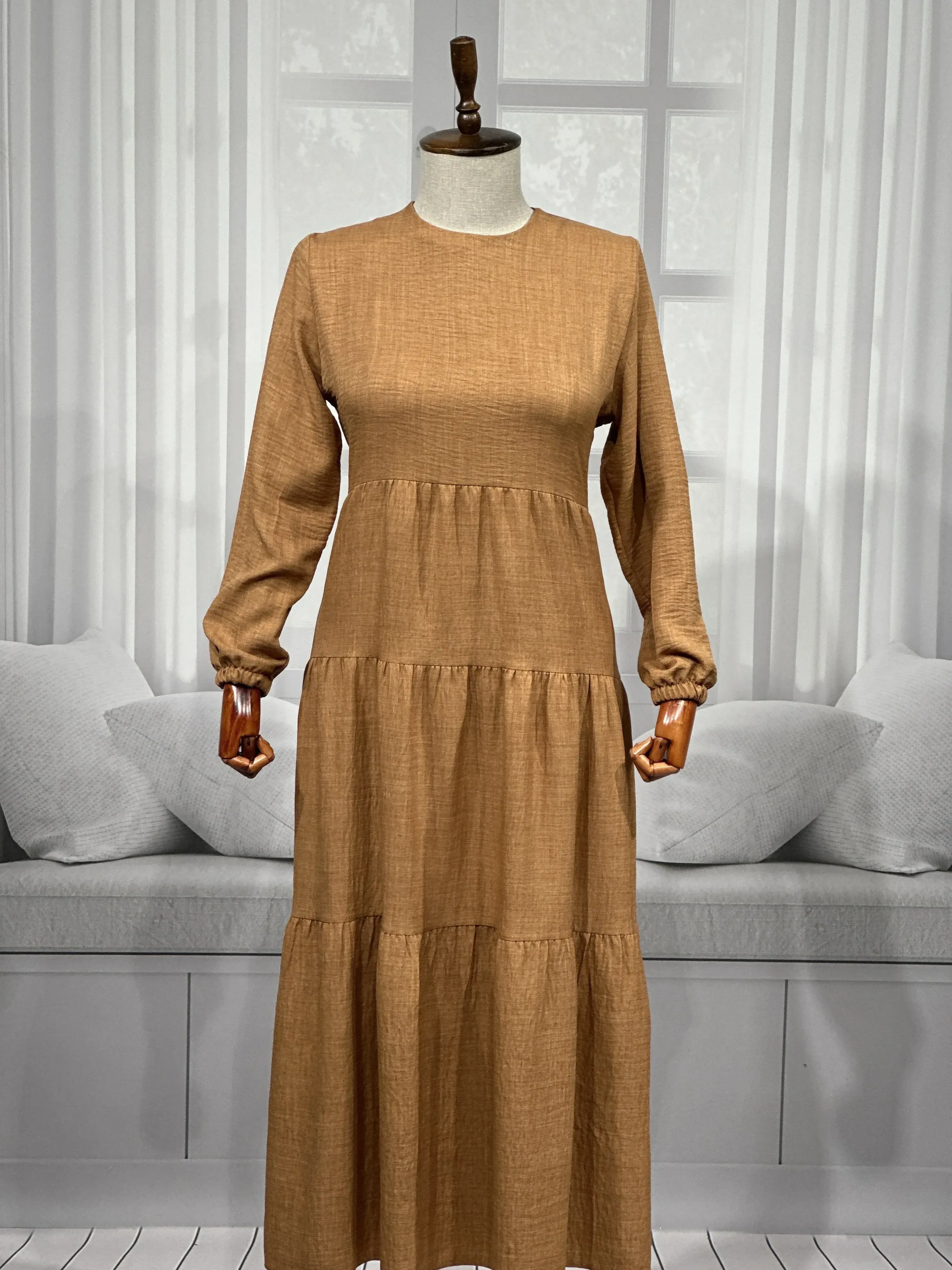 HESNA 8322 ELBİSE - TÜTÜN - (Asorti: 3-5)