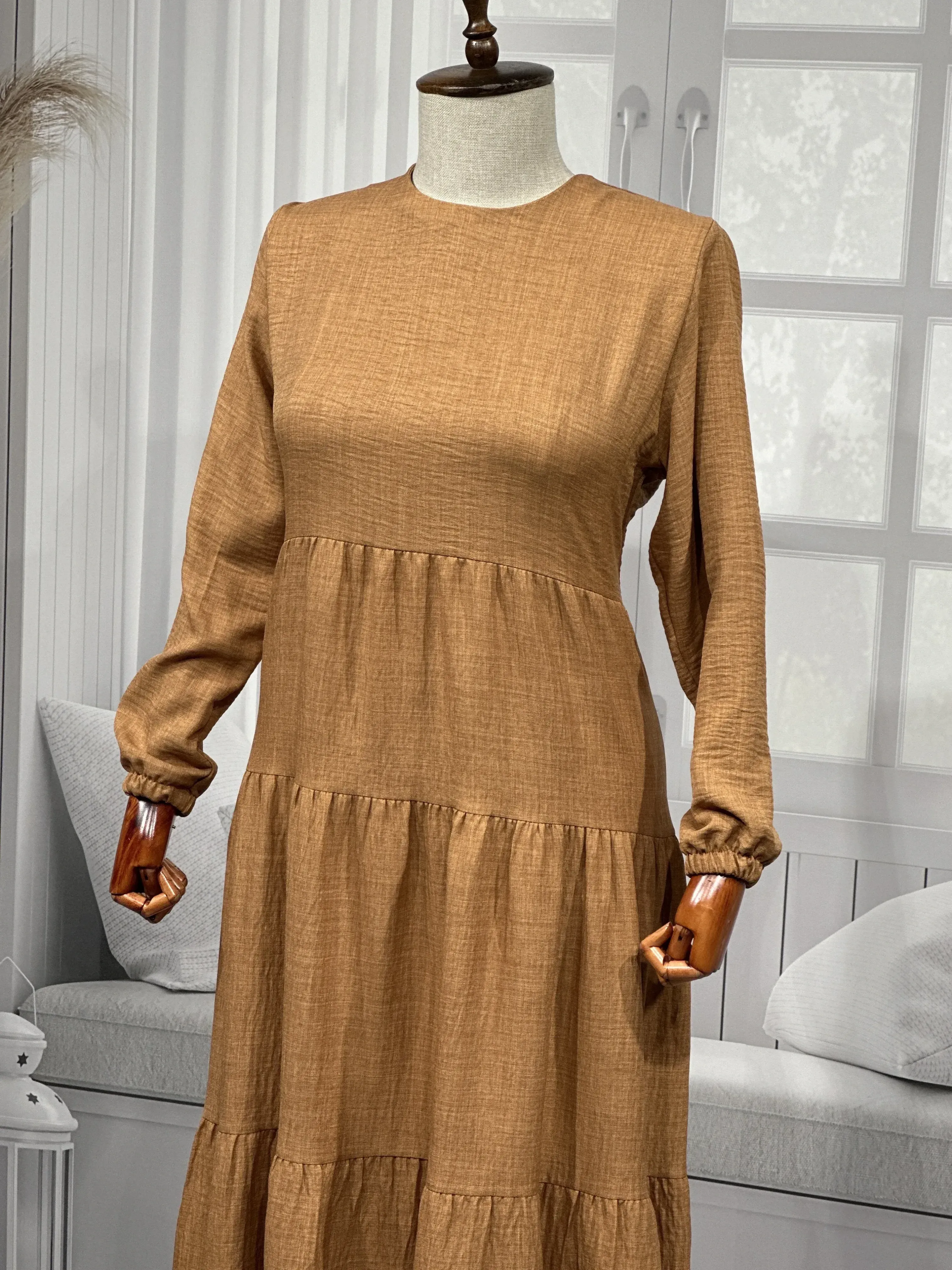 HESNA 8322 ELBİSE - TÜTÜN - (Asorti: 3-5)