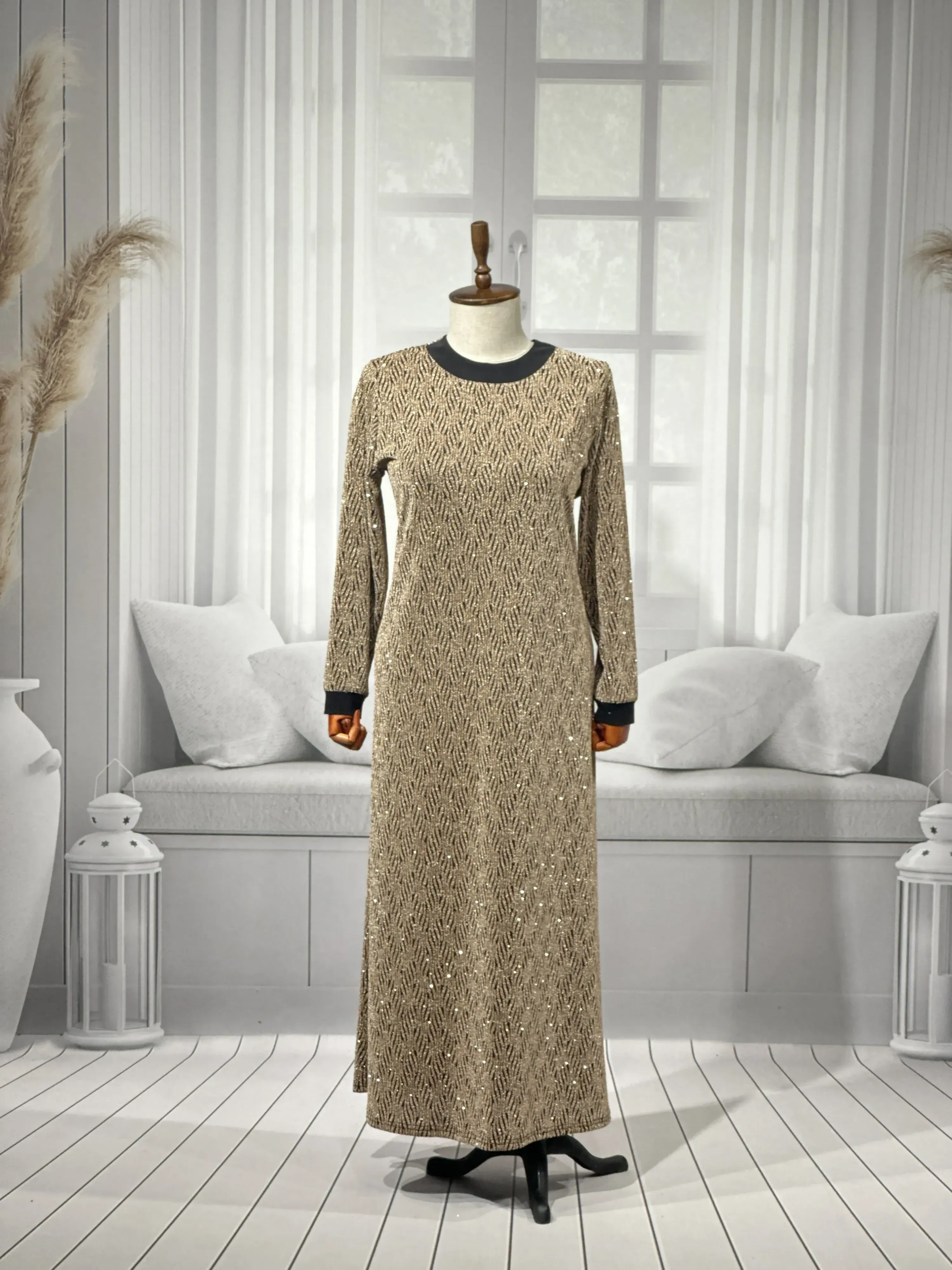 HESNA 8422 ELBİSE - GOLD - (Asorti: 3-6)