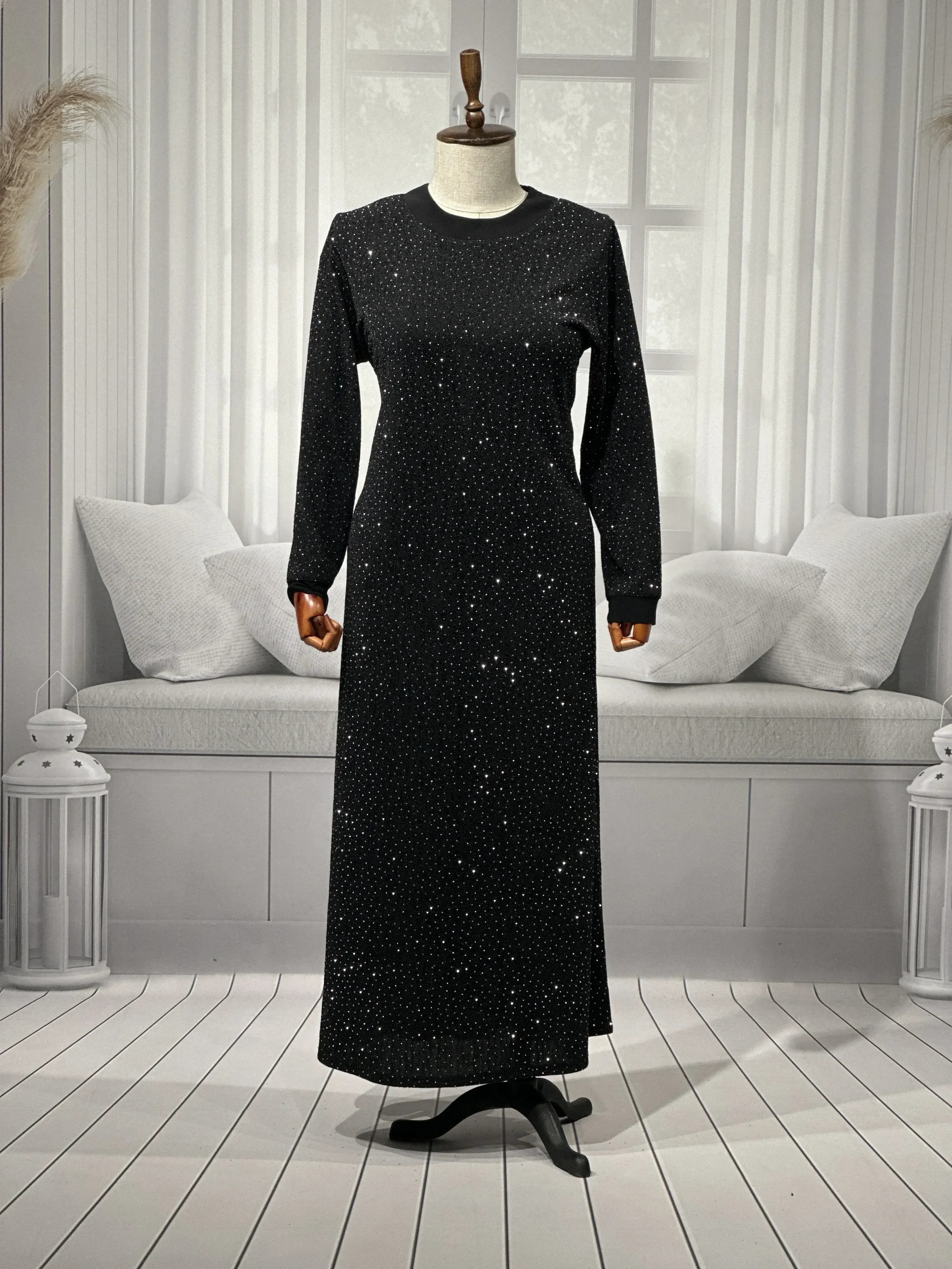 HESNA 8422 ELBİSE - SİYAH & GÜMÜŞ - (Asorti: 3-6)