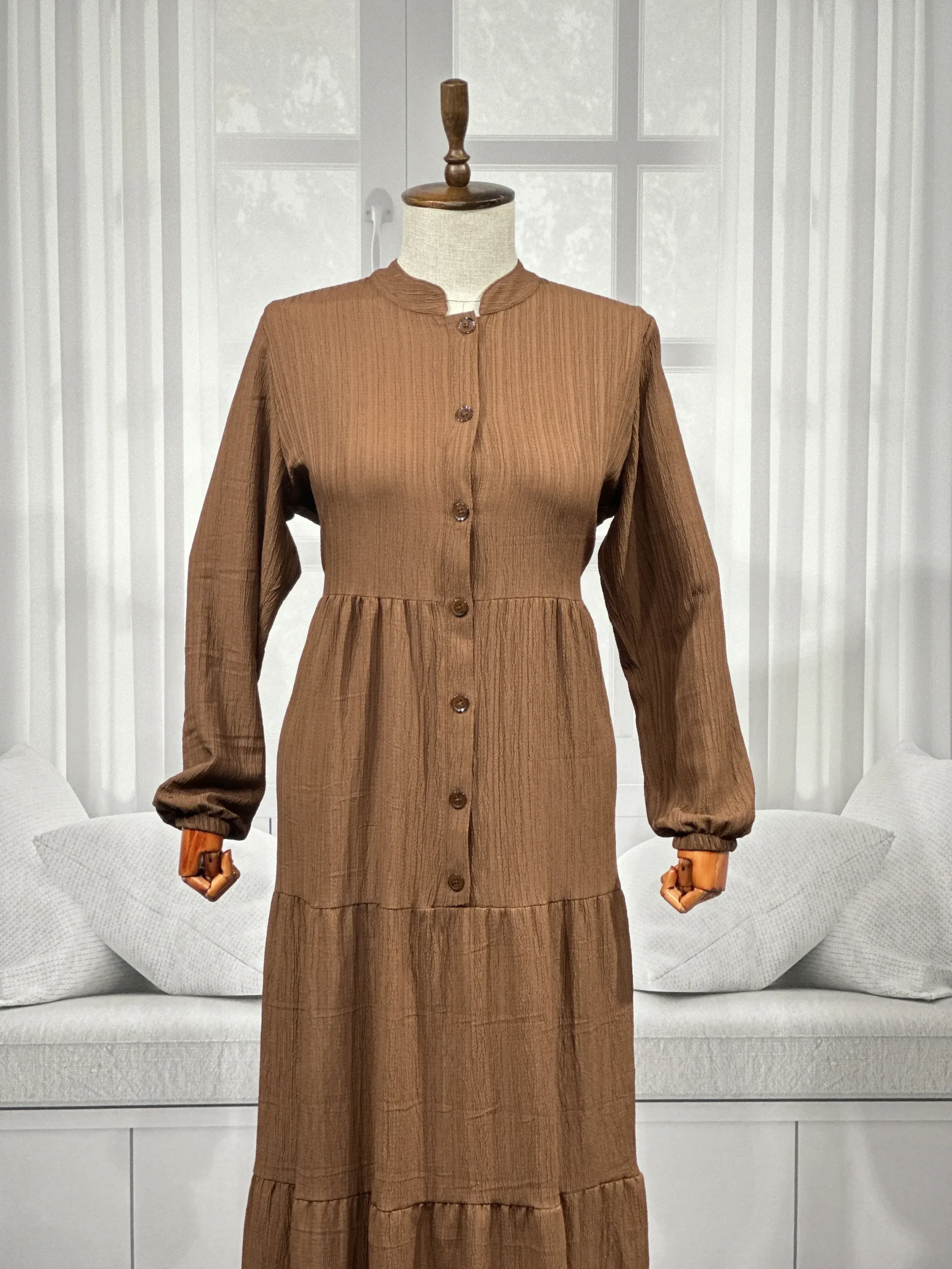 HESNA 8438 ELBİSE - KAHVE - (Asorti: 3-5)