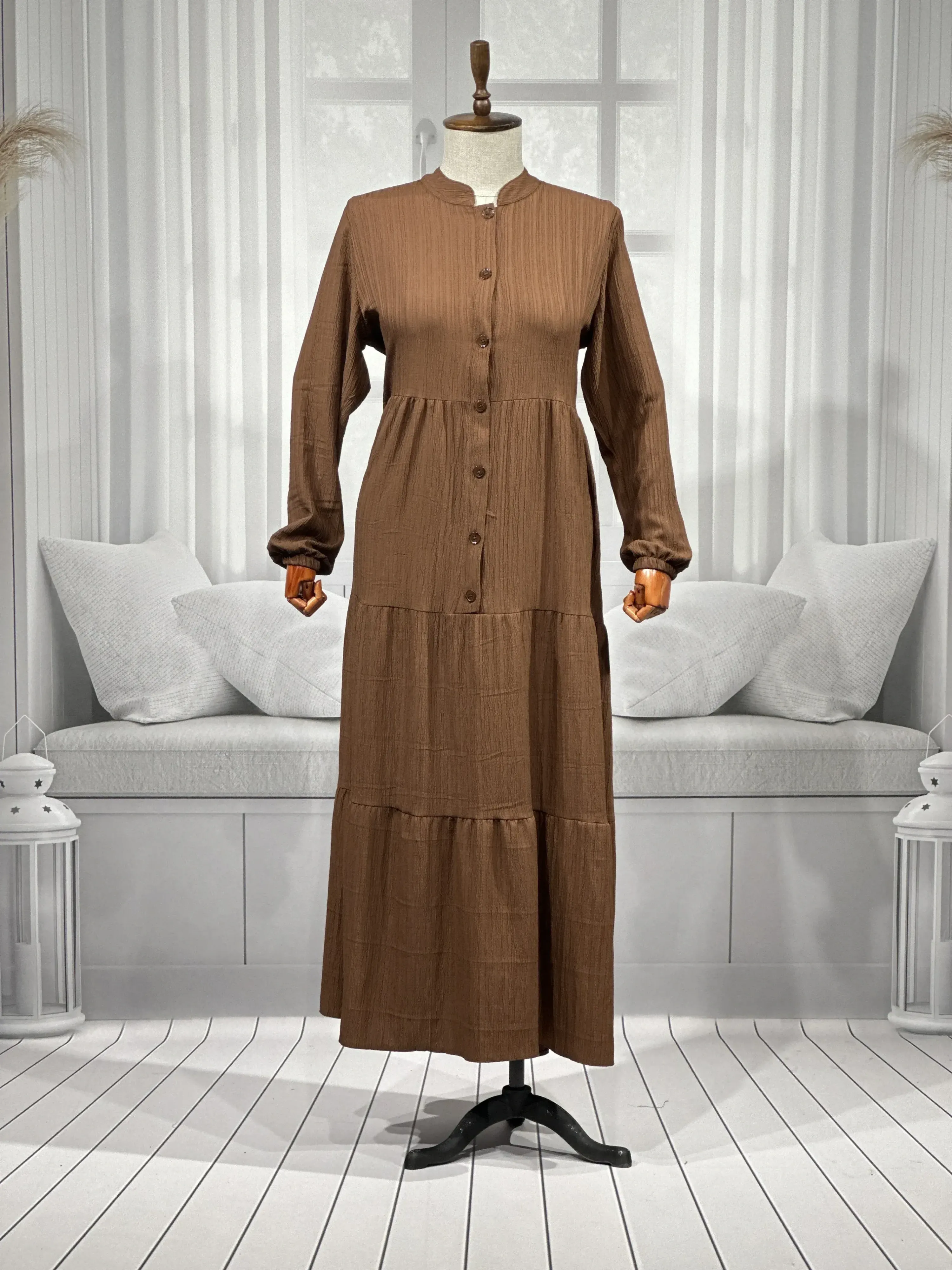 HESNA 8438 ELBİSE - KAHVE - (Asorti: 3-5)