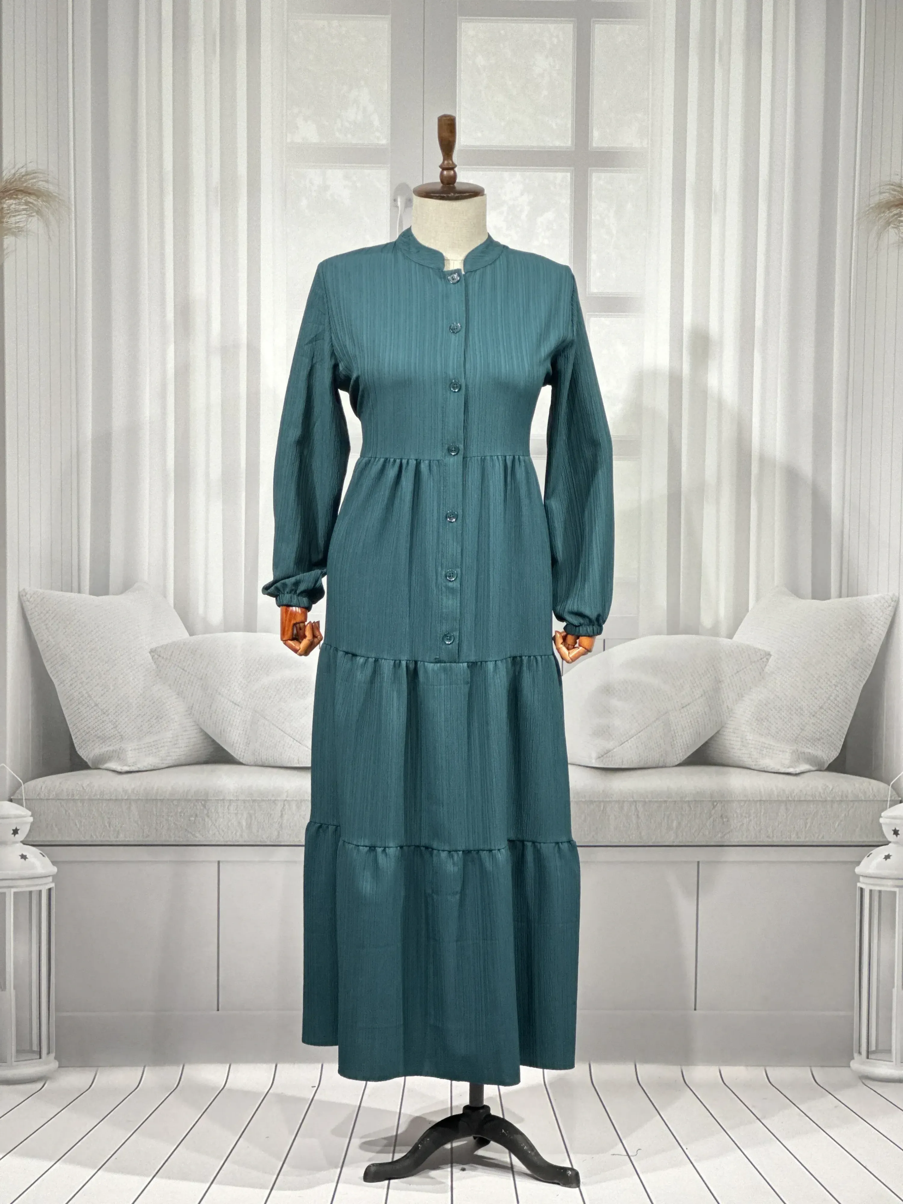 HESNA 8438 ELBİSE - ZÜMRÜT - (Asorti: 3-5)