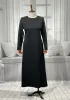 HESNA 8463 BASKILI ELBİSE - SİYAH - (Asorti: 44-54)