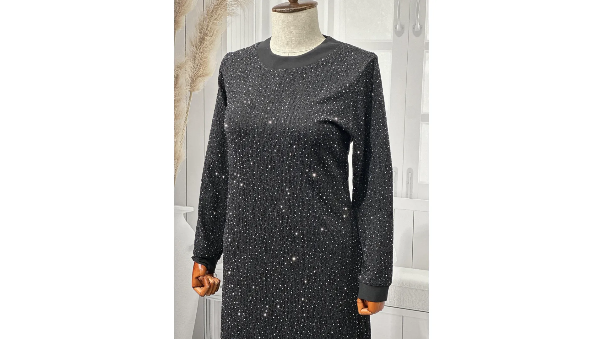 HESNA 8422 ELBİSE - SİYAH & GÜMÜŞ - (Asorti: 3-6)