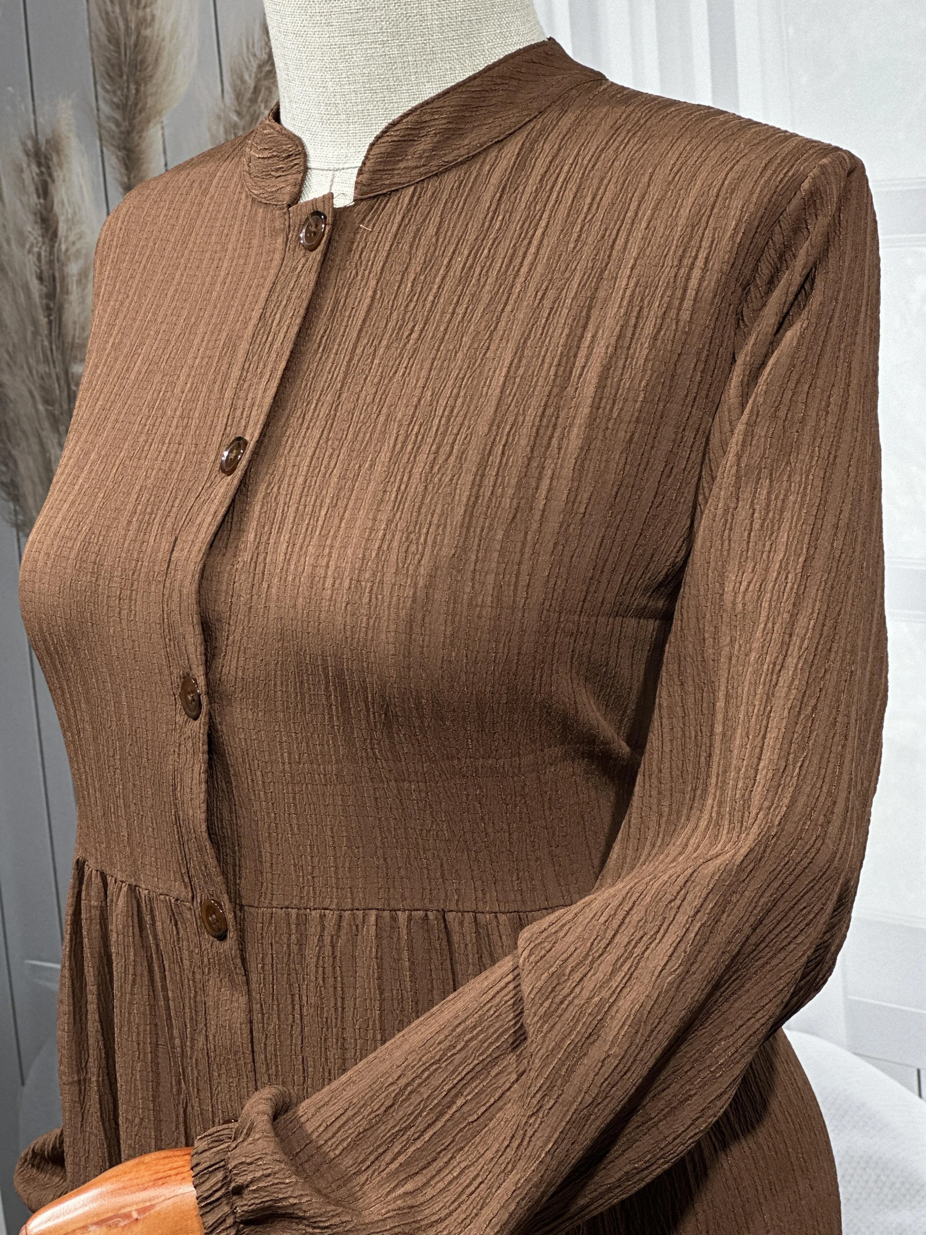 HESNA 8438 ELBİSE - KAHVE - (Asorti: 3-5)