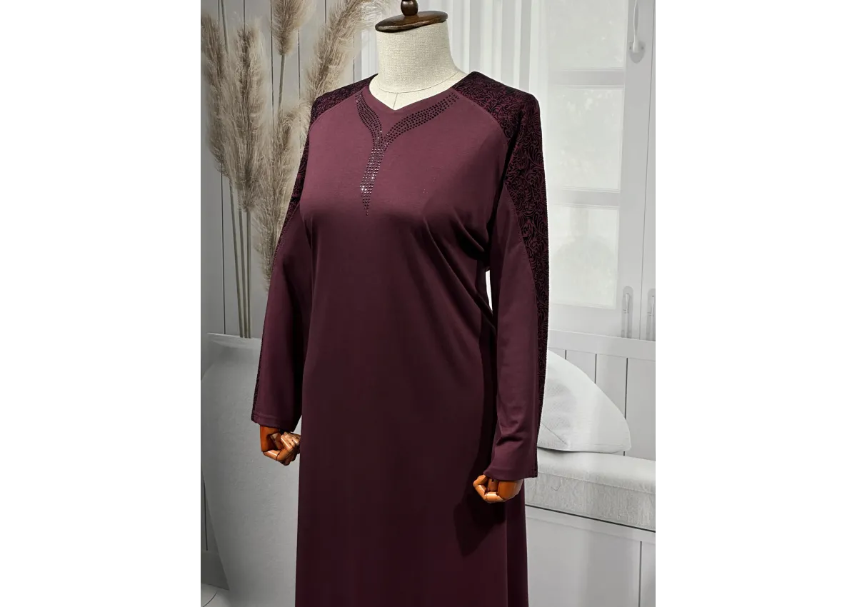 HESNA 8026 (BTT) ELBİSE - VİŞNE - (Asorti: 7-9)