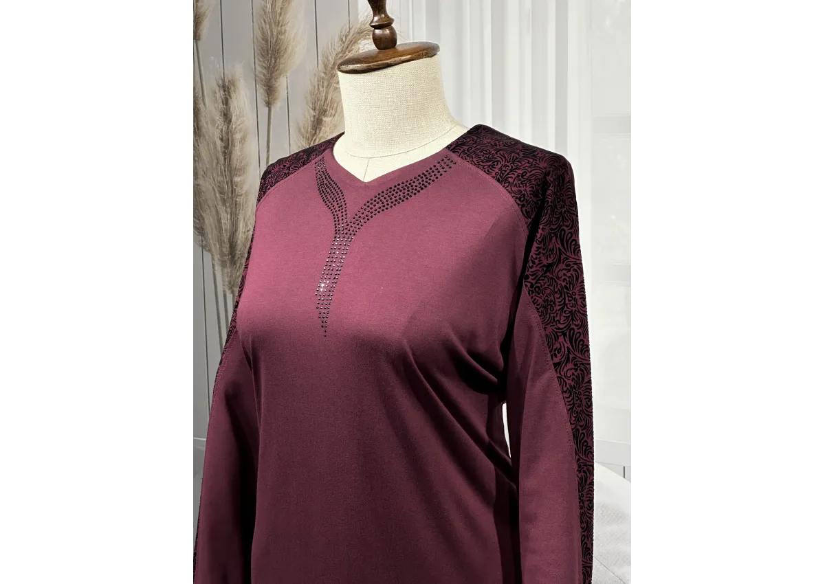 HESNA 8026 (BTT) ELBİSE - VİŞNE - (Asorti: 7-9)