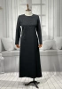 HESNA 8463 BASKILI ELBİSE - SİYAH - (Asorti: 44-54)