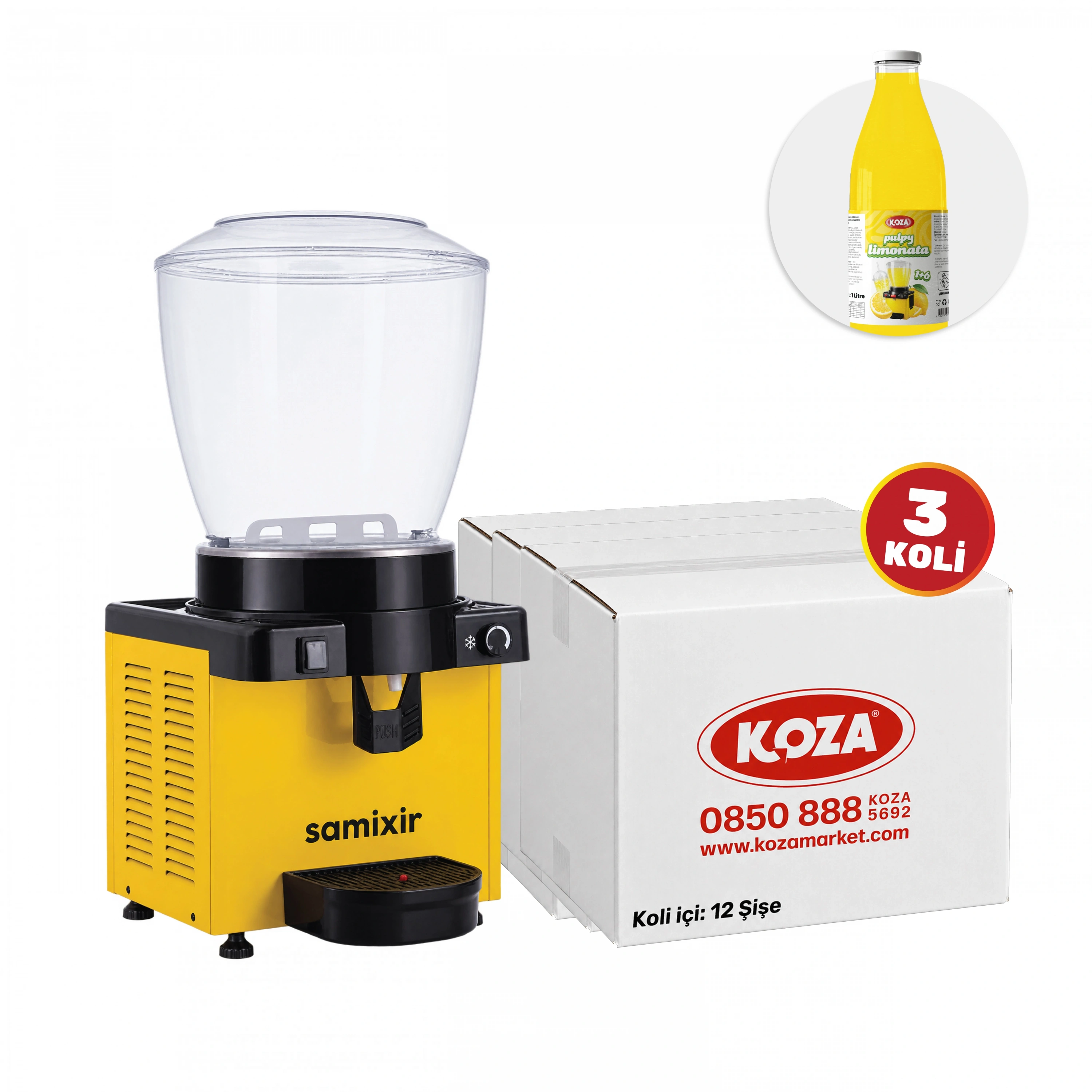 Samixir Tek Gözlü Şerbetlik Makinesi + 3 Koli Pulpy Limonata Konsantresi