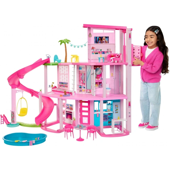 Barbie Dreamhouse, Havuz Partisi Bebek Evi, 75ten Fazla Parça ve 3 Katlı Kaydırak