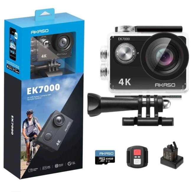 AKASO EK7000 4K30FPS 20MP 98FT Su Geçirmez Aksiyon Kamerası + Kingston 64GB microSD 64GB microSD Card içerir