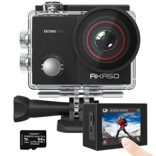 AKASO EK7000 Pro 4K Dokunmatik Ekran Sualtı Aksiyon Kamerası With 64GB MicroSD Card