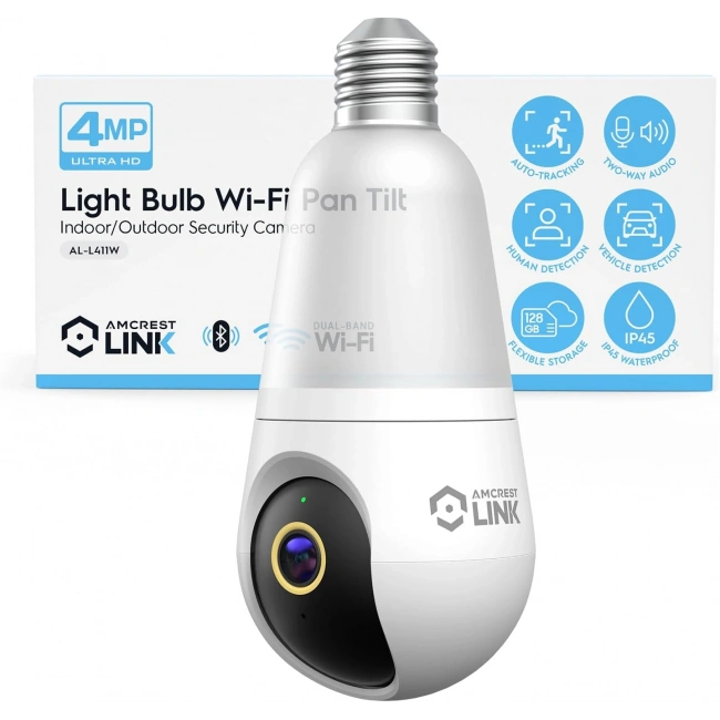 Amcrest Link 4MP Ampul Şeklinde WiFi İç/Dış Mekan Kamerası, 90.5° Görüş Alanı