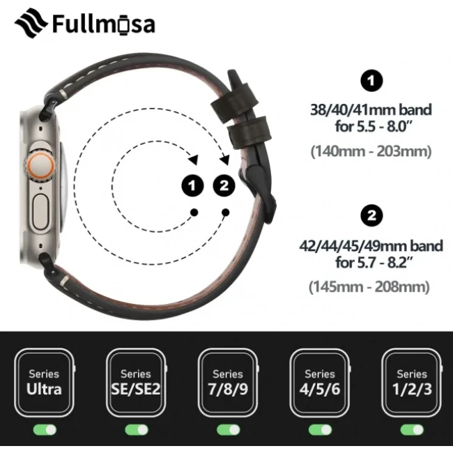 Apple Watch ile Uyumlu Fullmosa Retro Deri Kordonlar