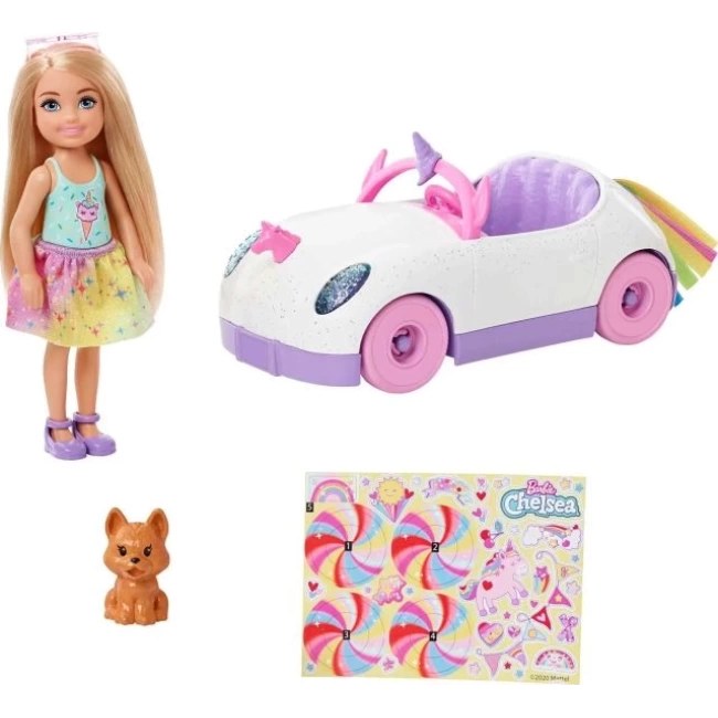 Barbie Chelsea Bebek ve Tek Boynuzlu At Temalı Oyuncak Araba