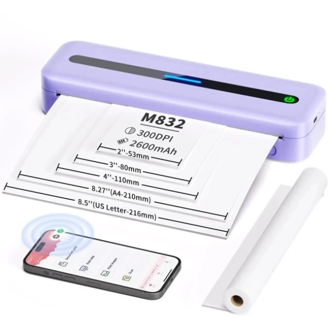 COLORWING M832 Seyahat için Kablosuz Taşınabilir Yazıcılar Mor