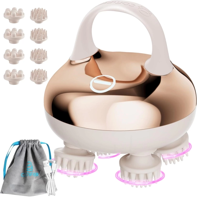 COMFIER 8 Pençeli Su Geçirmez Kablosuz Baş Masajı - Altın
