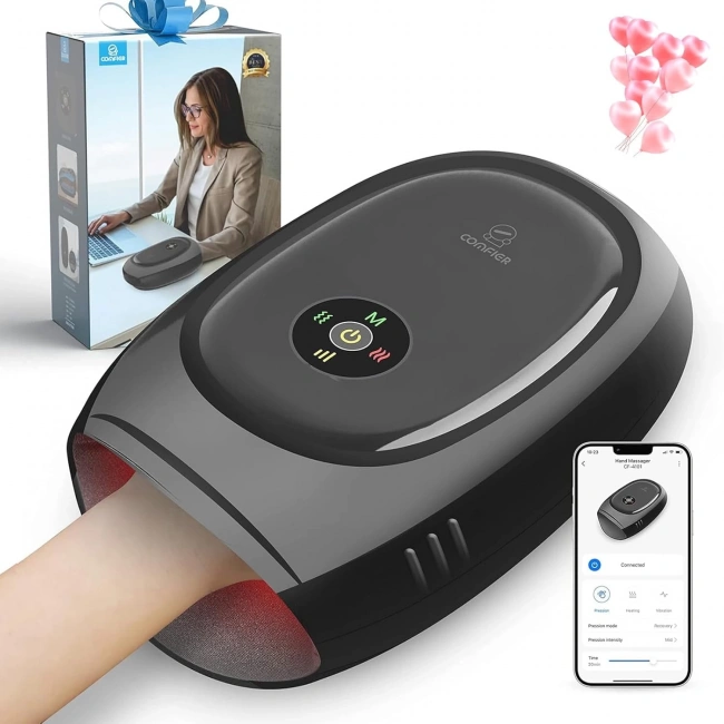 COMFIER Akıllı El Masajı Makinesi, Uygulama Kontrolü, Isı ve Kompresyonlu
