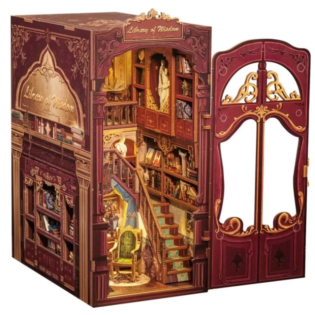 CUTEBEE DIY Ahşap Minyatür Ev Seti Kitaplık Library of Wisdom