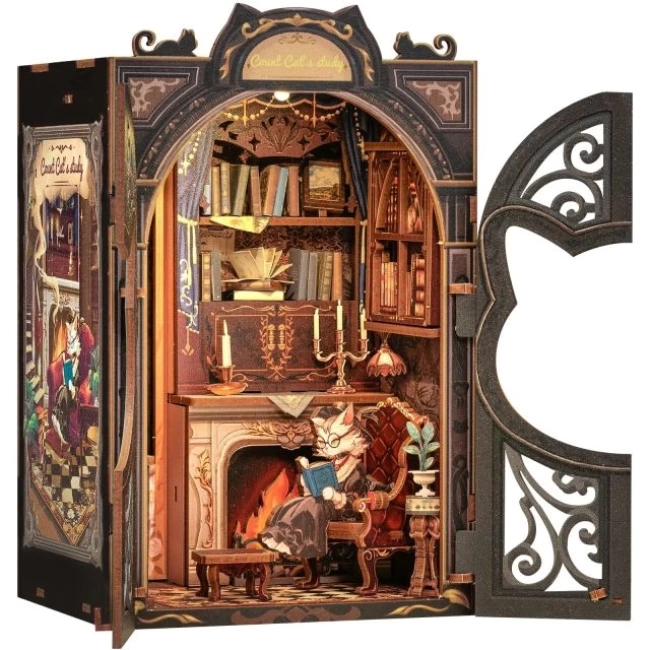 CUTEBEE DIY Dollhouse Kitaplık Count Cats Study