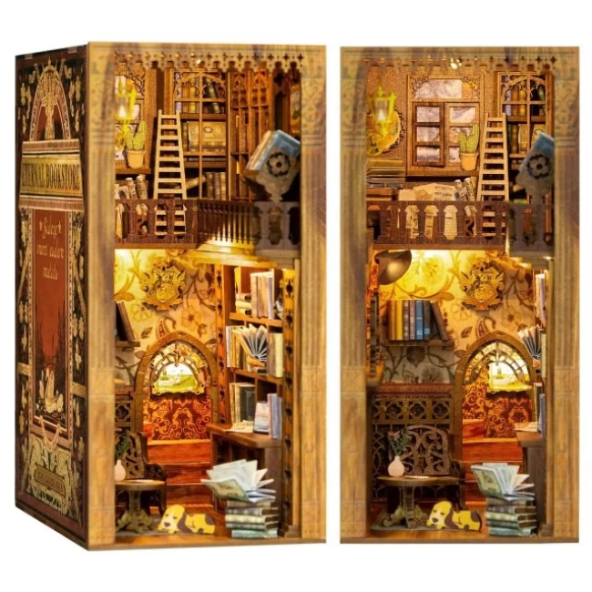 CUTEBEE DIY Ahşap Minyatür Ev Seti Kitaplık Eternal Bookstore