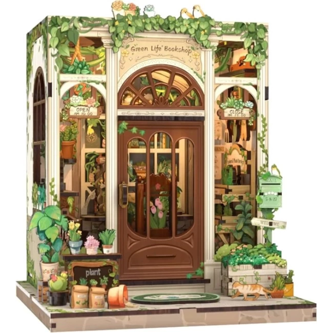 CUTEBEE Toz Kapaklı DIY Kitaplık Seti - Büyükbabanın Antika Dükkanı Green Life Bookshop