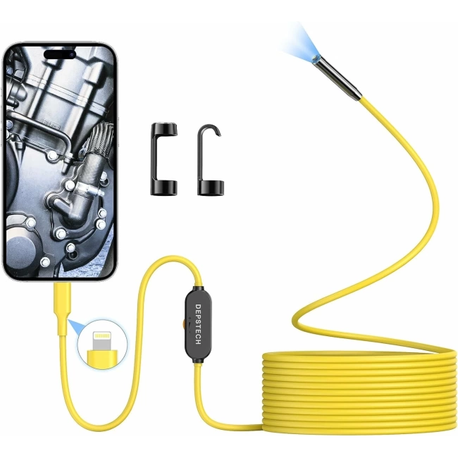 DEPSTECH Işıklı Endoskop Kamerası - 5m Kablo 7mm İnce Prob - Sarı