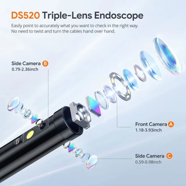 DEPSTECH Üçlü Lensli 1080P Endoskop Kamera ve Taşıma Çantası 15.24M 5 M