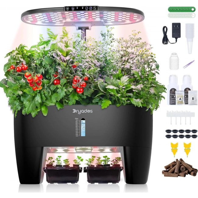 Dryades Hidroponik Yetiştirme Sistemi 24W Tam Spektrumlu LED - 16 Kapsül - Siyah