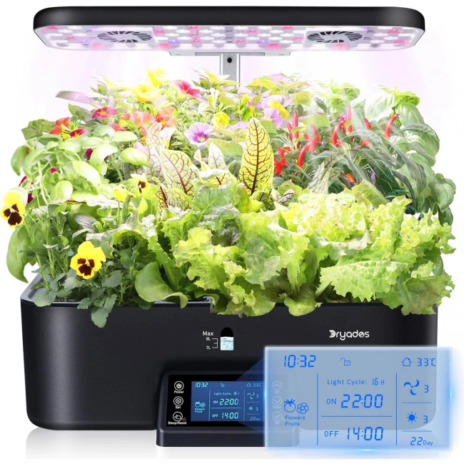 Dryades Hidroponik Yetiştirme Sistemi 24W Tam Spektrumlu LED - 17 Kapsül - Siyah