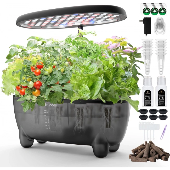Dryades Hidroponik Yetiştirme Sistemi, Şeffaf - 12 Kapsül - Siyah