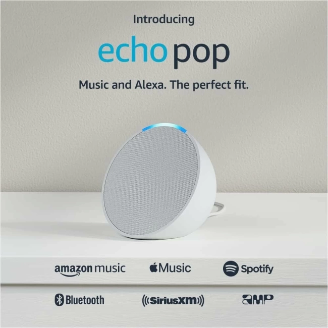 Echo Pop - Tam Ses Kompakt Akıllı Hoparlör - Buzul Beyazı