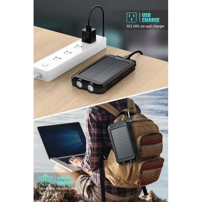 Feeke Solar Güneş Enerjili Powerbank  Black
