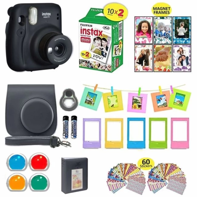 Fujifilm Instax Mini 11 Anlık Kamera Taşıma Çantası/Değer Paketi (20 Sayfa) - Gri Charcoal Gray Standard Packaging